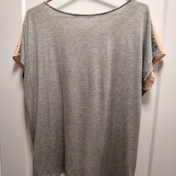 SUZY SHIER Pink Front w/Floral Print & Criss Cross on Chest Grey Knit Back - LGE - Picture 7 of 11